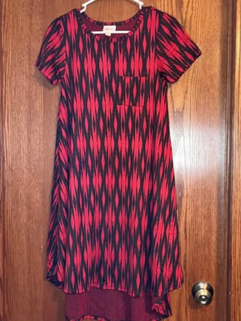 LuLaRoe Red & Black Midi Dress with Geometric Pattern